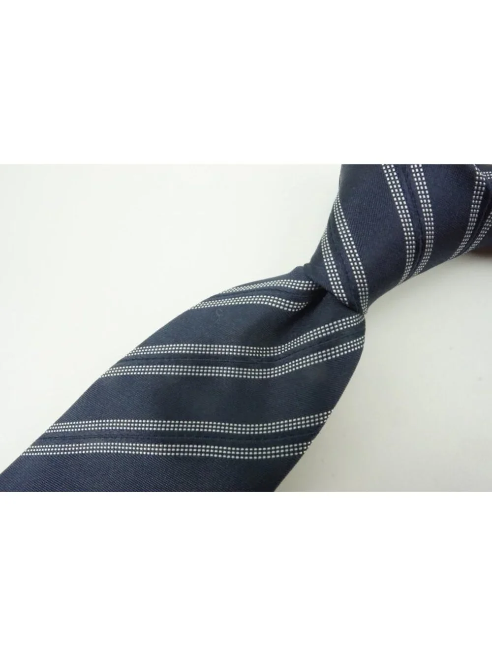 Canali Repp Regimental Striped Navy Ivory 100% Silk Tie Brand New With Tags